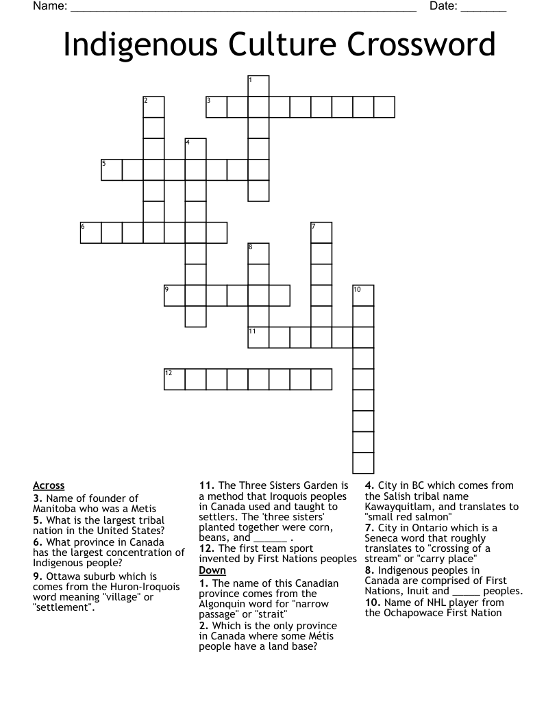 Indigenous Culture Crossword 