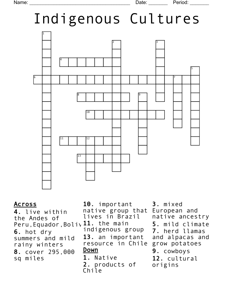 Indigenous Cultures Crossword