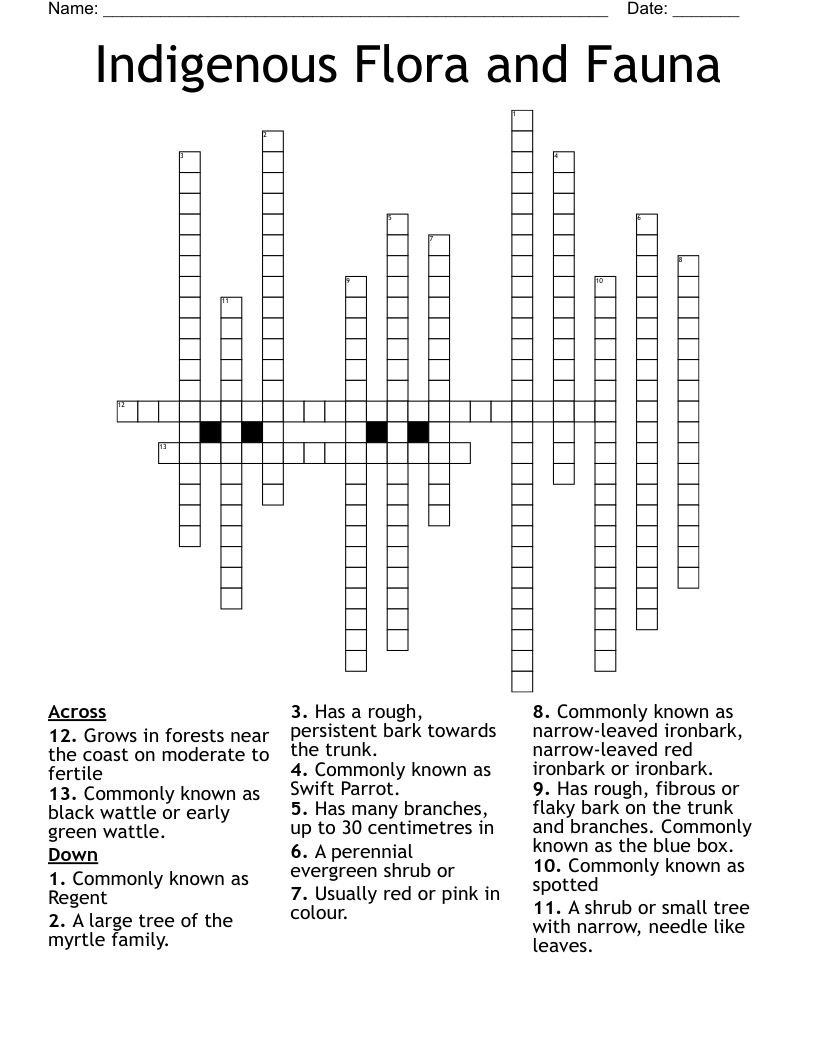 Indigenous Flora and Fauna Crossword