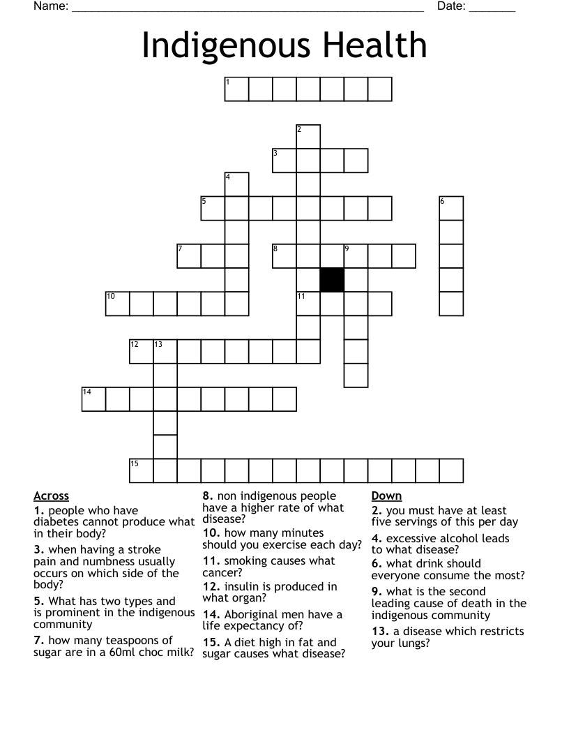Indigenous Health Crossword
