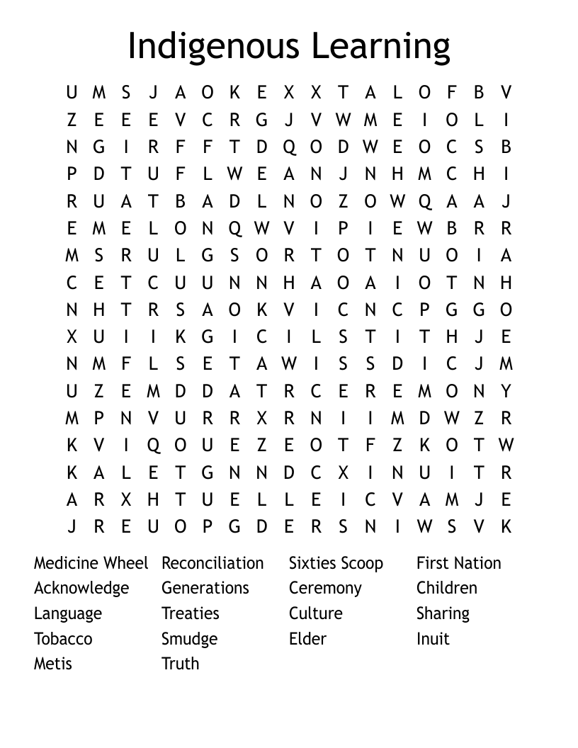 Indigenous Learning Word Search