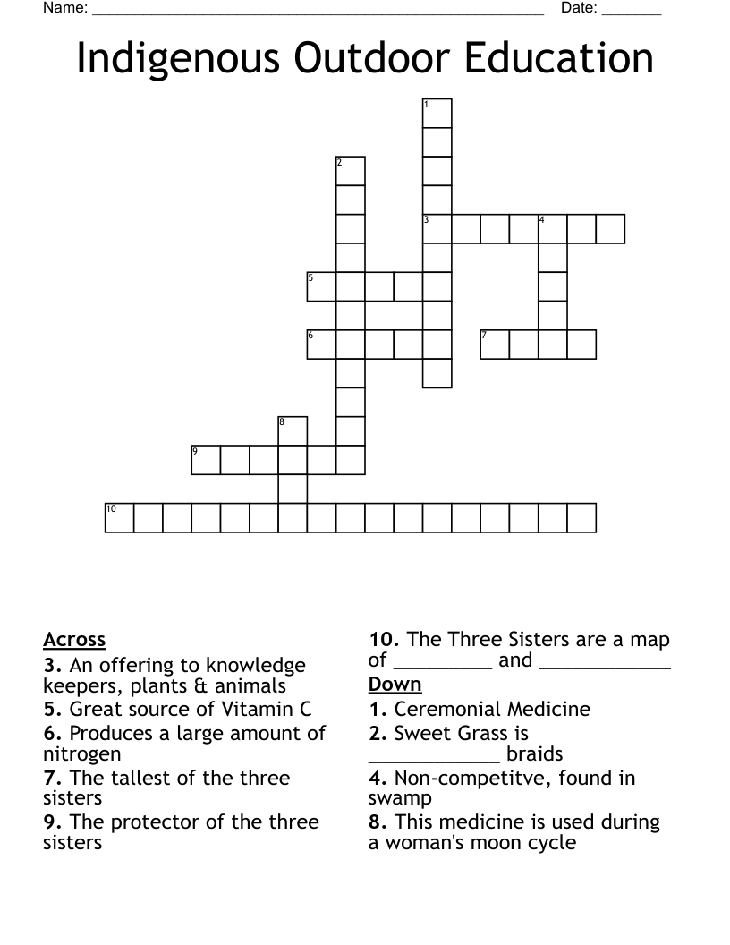 Indigenous Outdoor Education Crossword