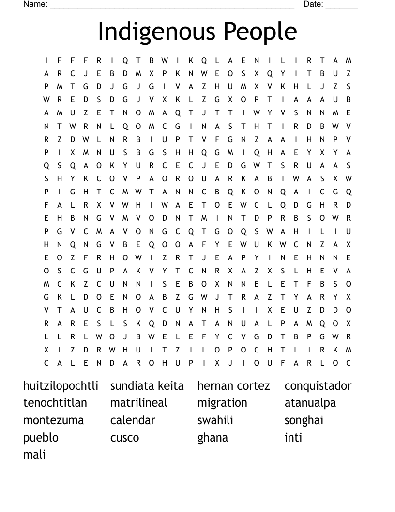 Indigenous People Word Search