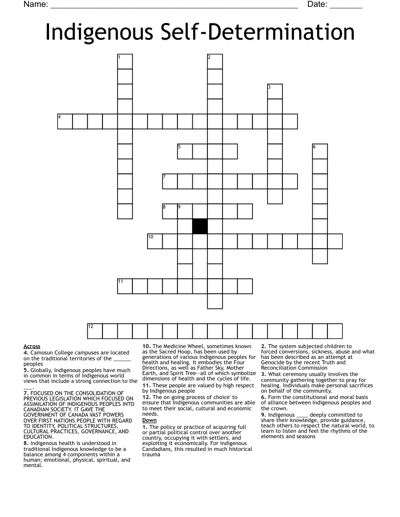 Indigenous Self-Determination  Crossword