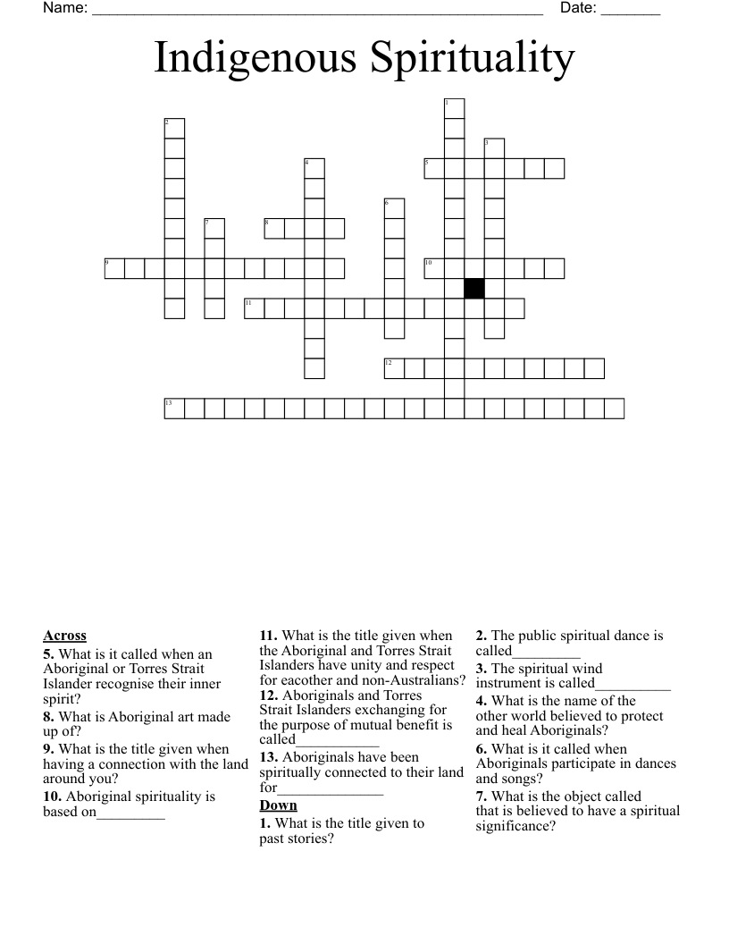Indigenous Spirituality Crossword