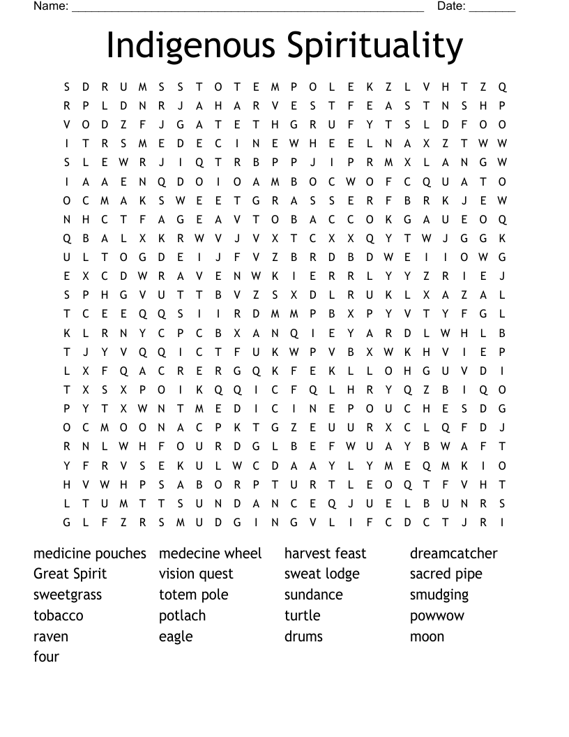 Indigenous Spirituality Word Search