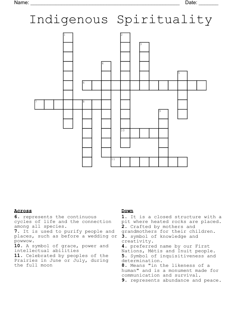 Indigenous Spirituality  Crossword