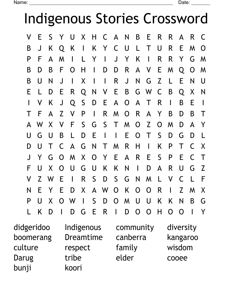 Indigenous Stories Crossword Word Search