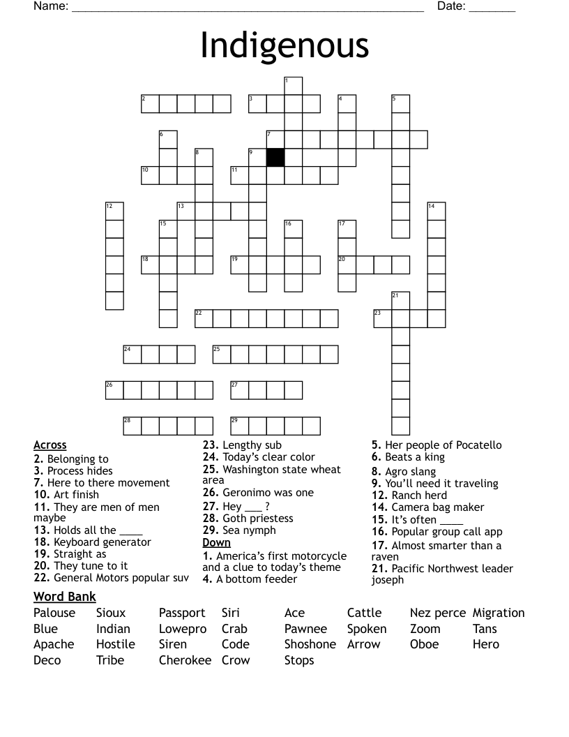 Indigenous  Crossword