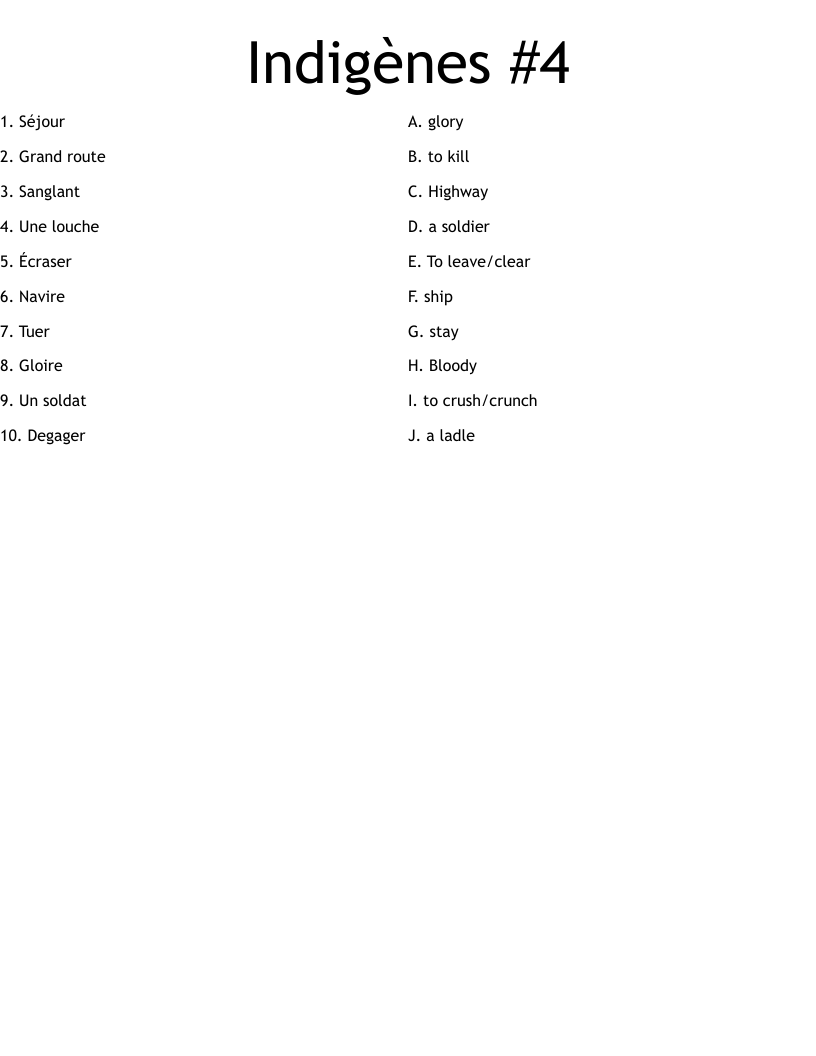 Indigènes #4 Worksheet