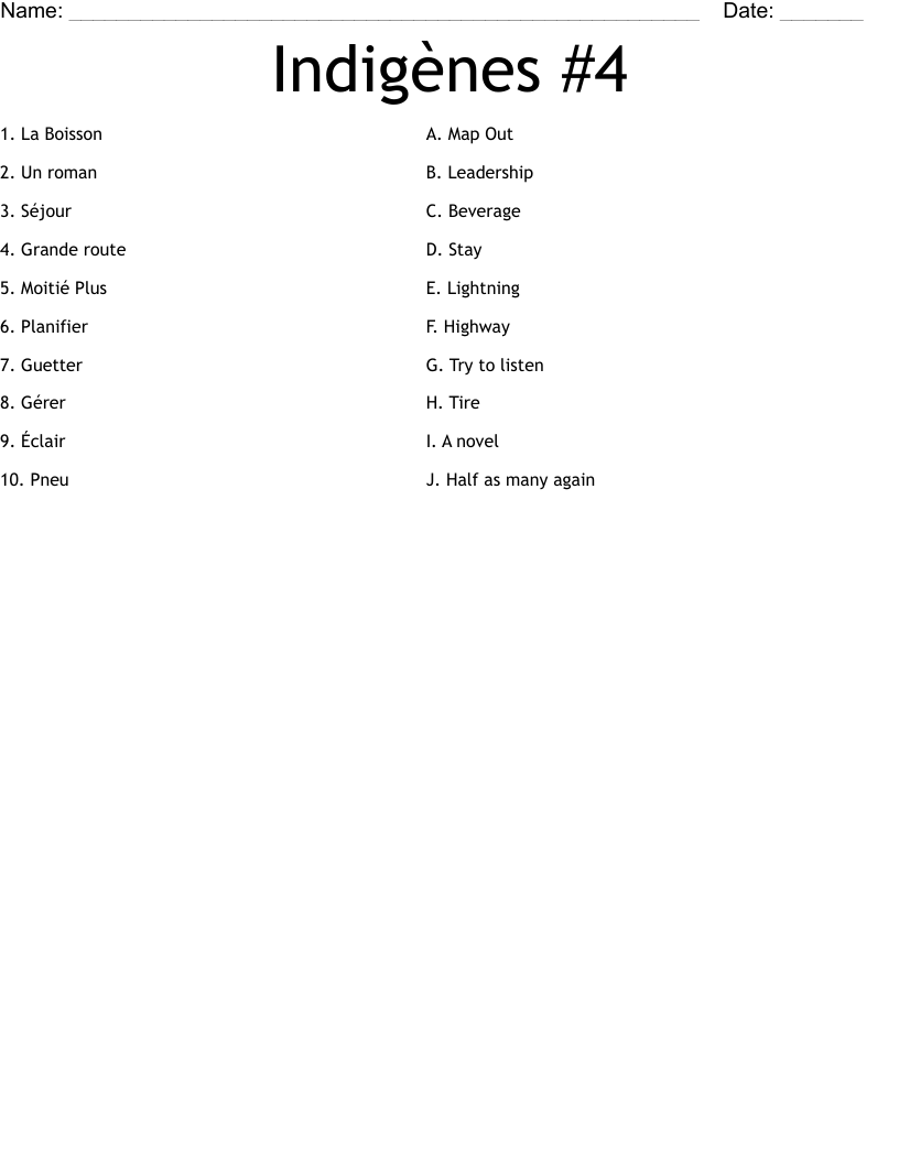 Indigènes #4  Worksheet