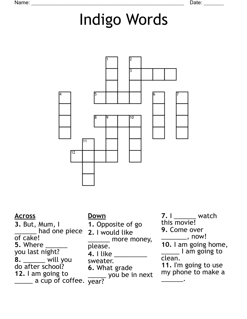 Indigo Words Crossword