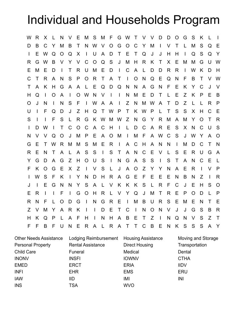 Individual and Households Program  Word Search