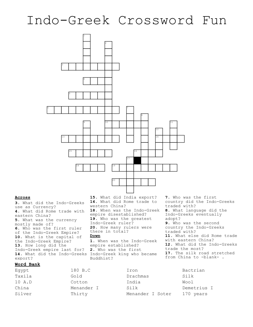 Indo-Greek Crossword Fun