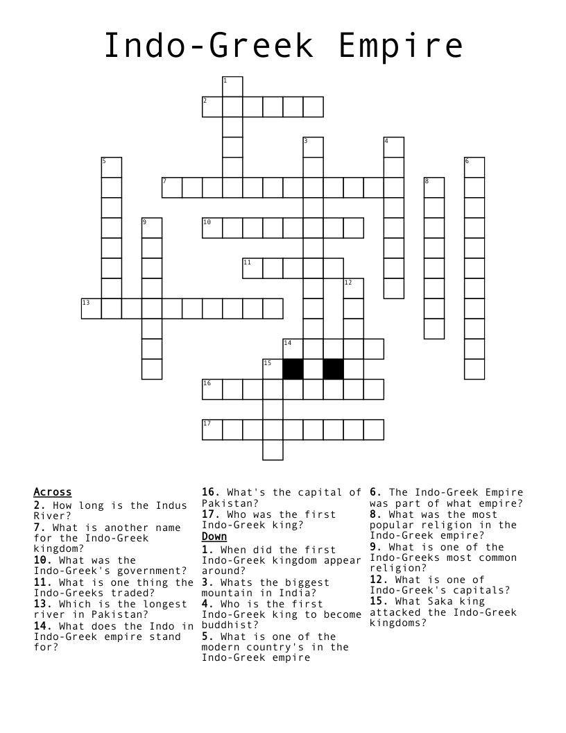 Indo-Greek Empire Crossword
