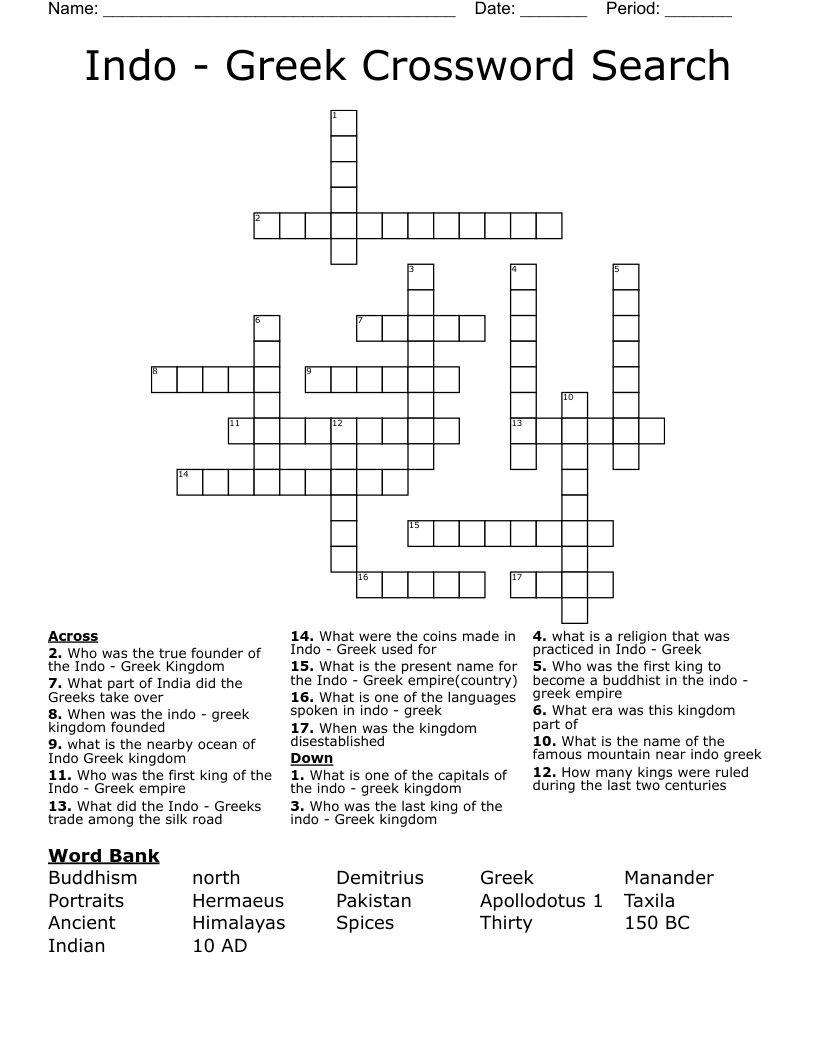 Indo - Greek Crossword Search
