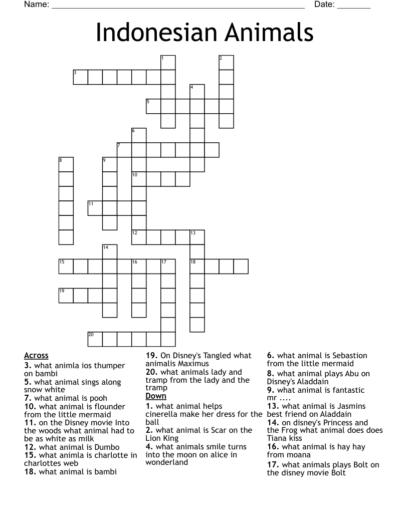 Indonesian Animals  Crossword