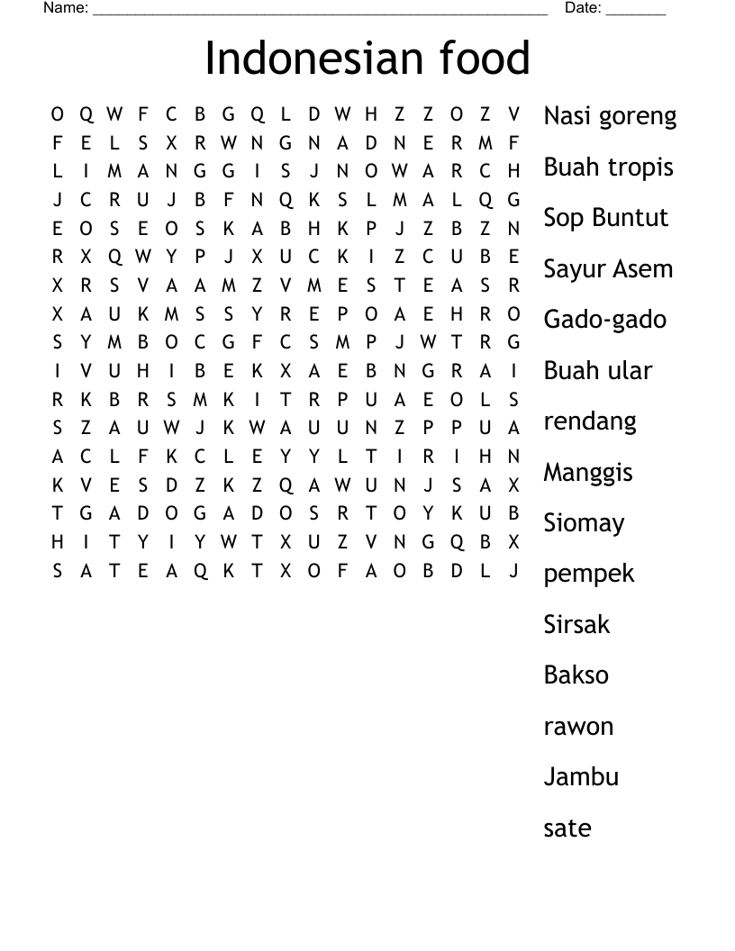 Indonesian food Word Search