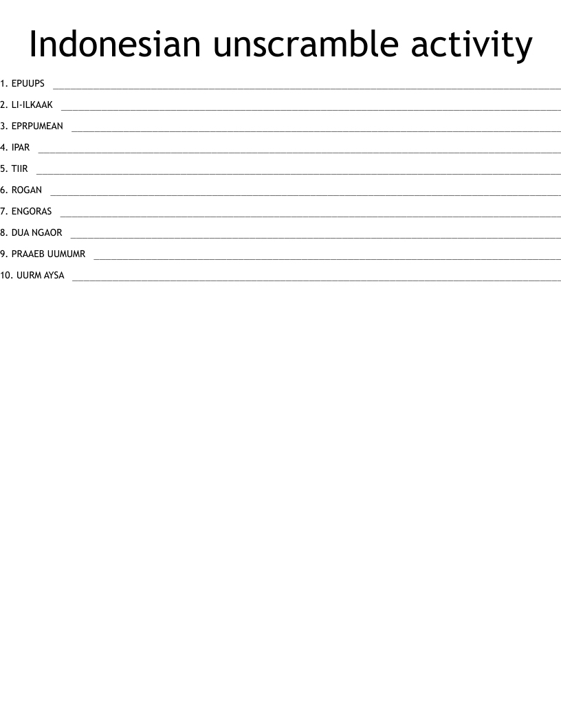 Indonesian unscramble activity
