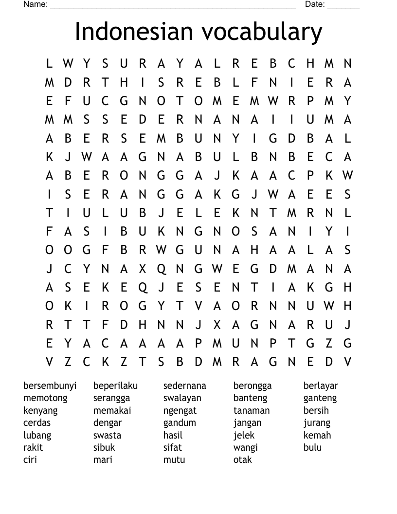 Indonesian vocabulary Word Search