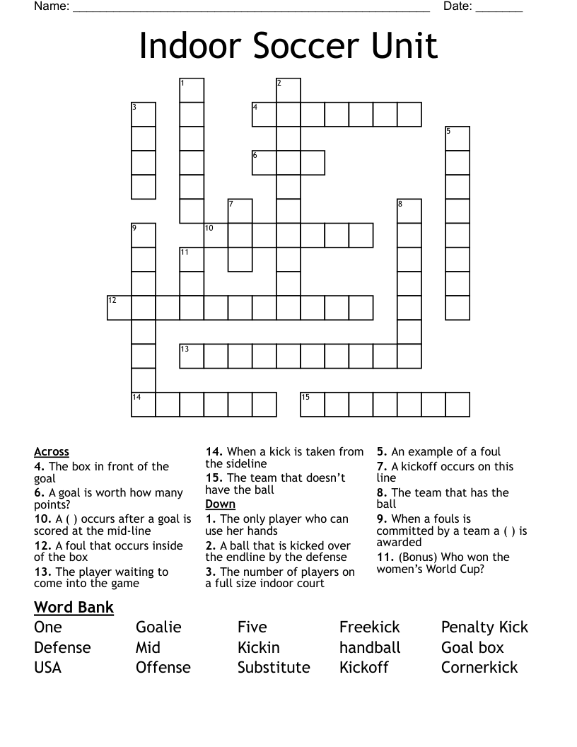 Indoor Soccer Unit  Crossword