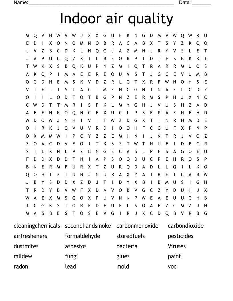 Indoor air quality Word Search