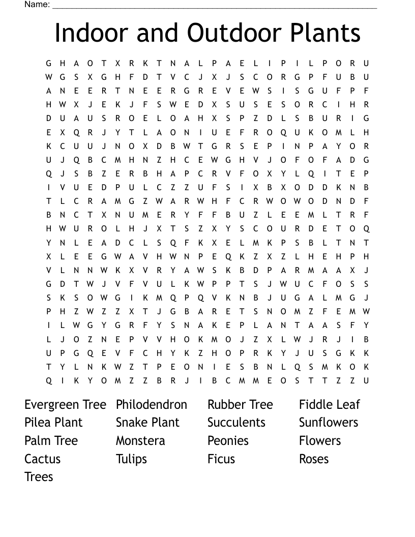 Indoor and Outdoor Plants Word Search
