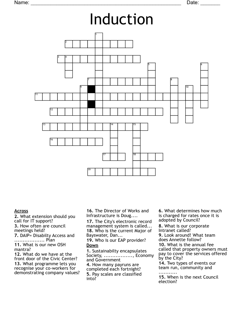 Induction Crossword
