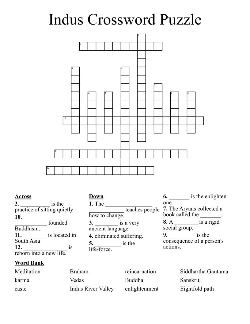 Indus Crossword Puzzle 
