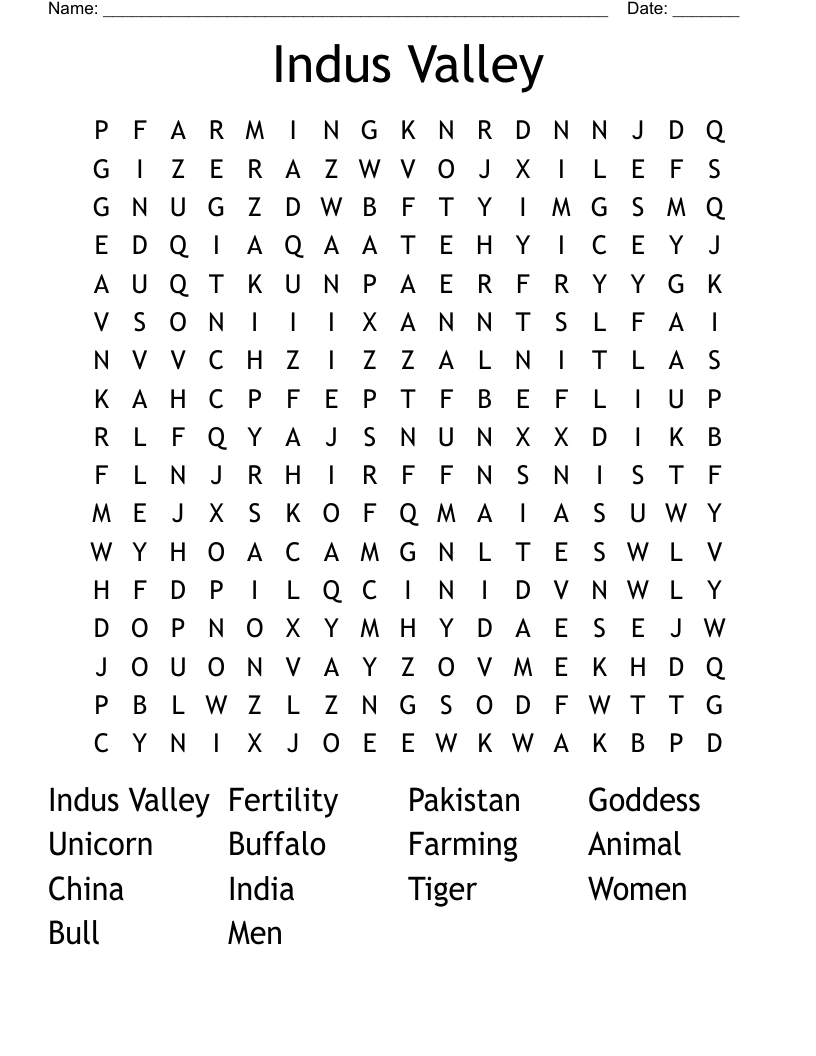 Indus Valley  Word Search