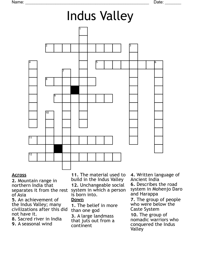 Indus Valley  Crossword