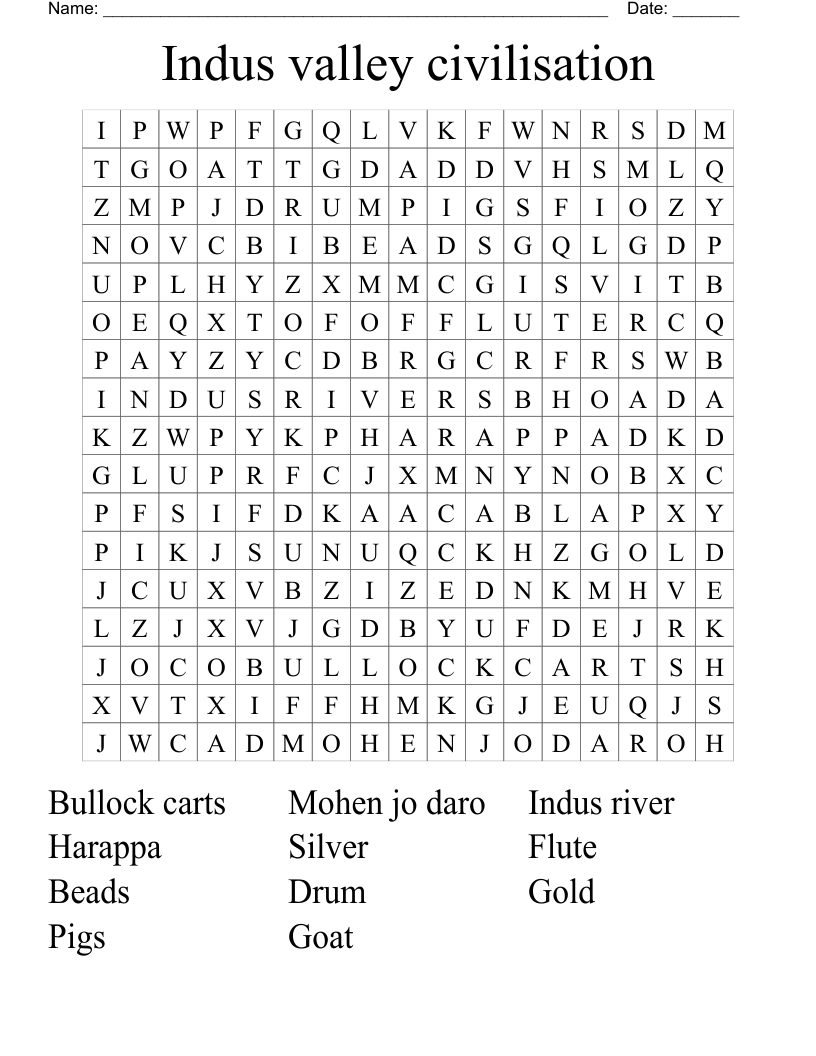 Indus valley civilisation Word Search
