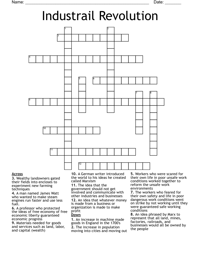 Industrail Revolution Crossword