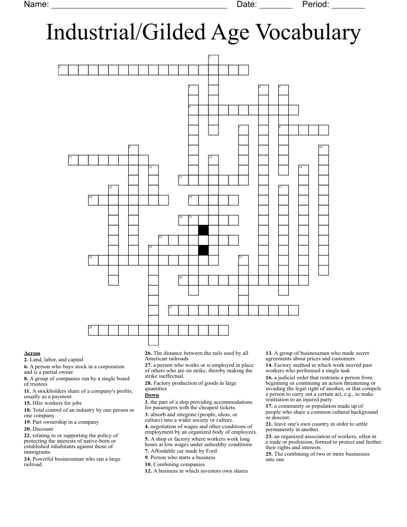 Industrial/Gilded Age Vocabulary  Crossword