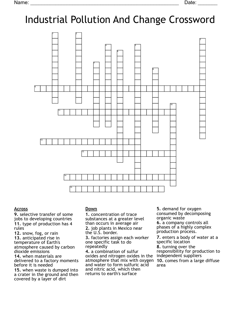 Industrial Pollution And Change Crossword