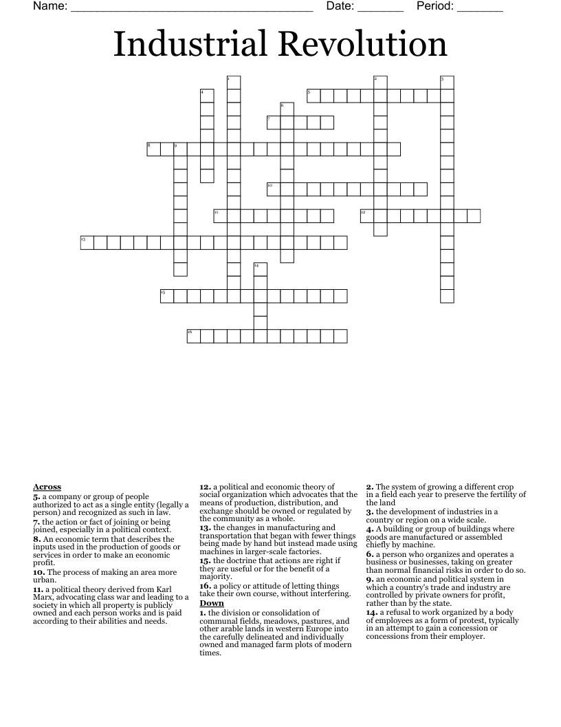 Industrial Revolution Crossword