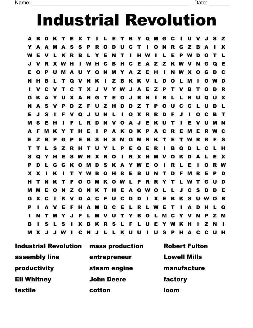 Industrial Revolution Word Search