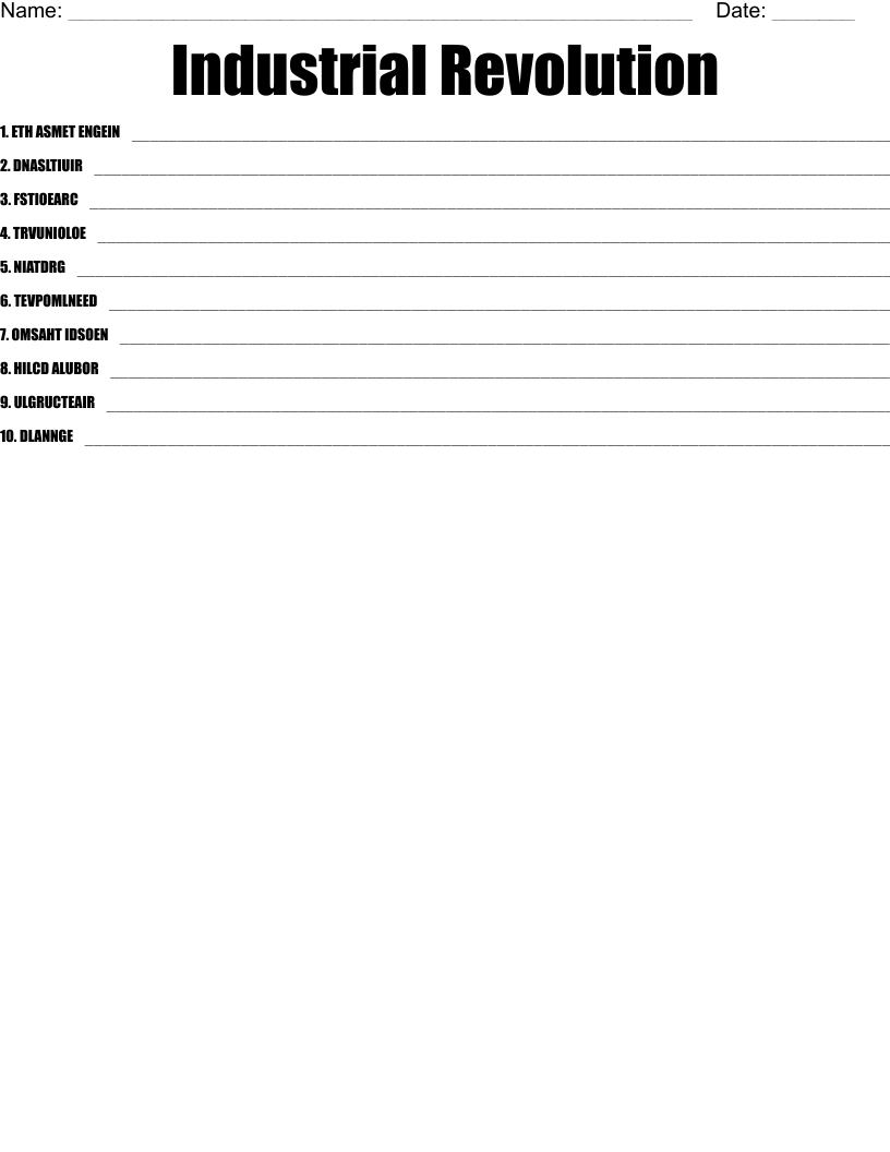 Industrial Revolution Word Scramble
