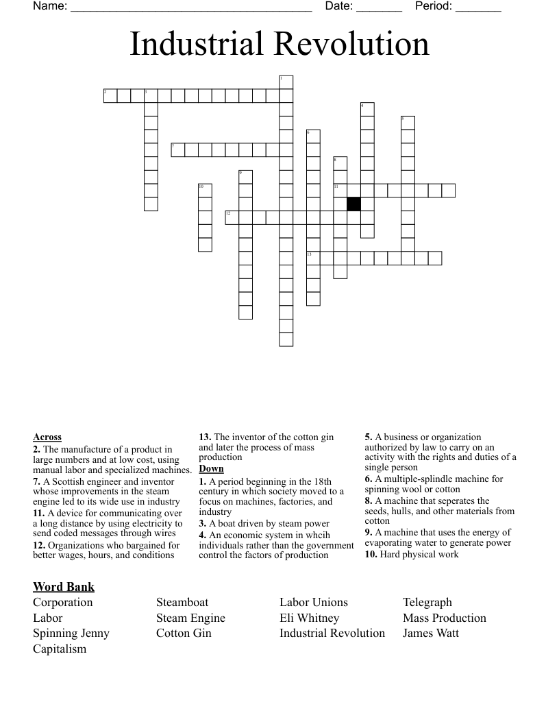 Industrial Revolution Crossword
