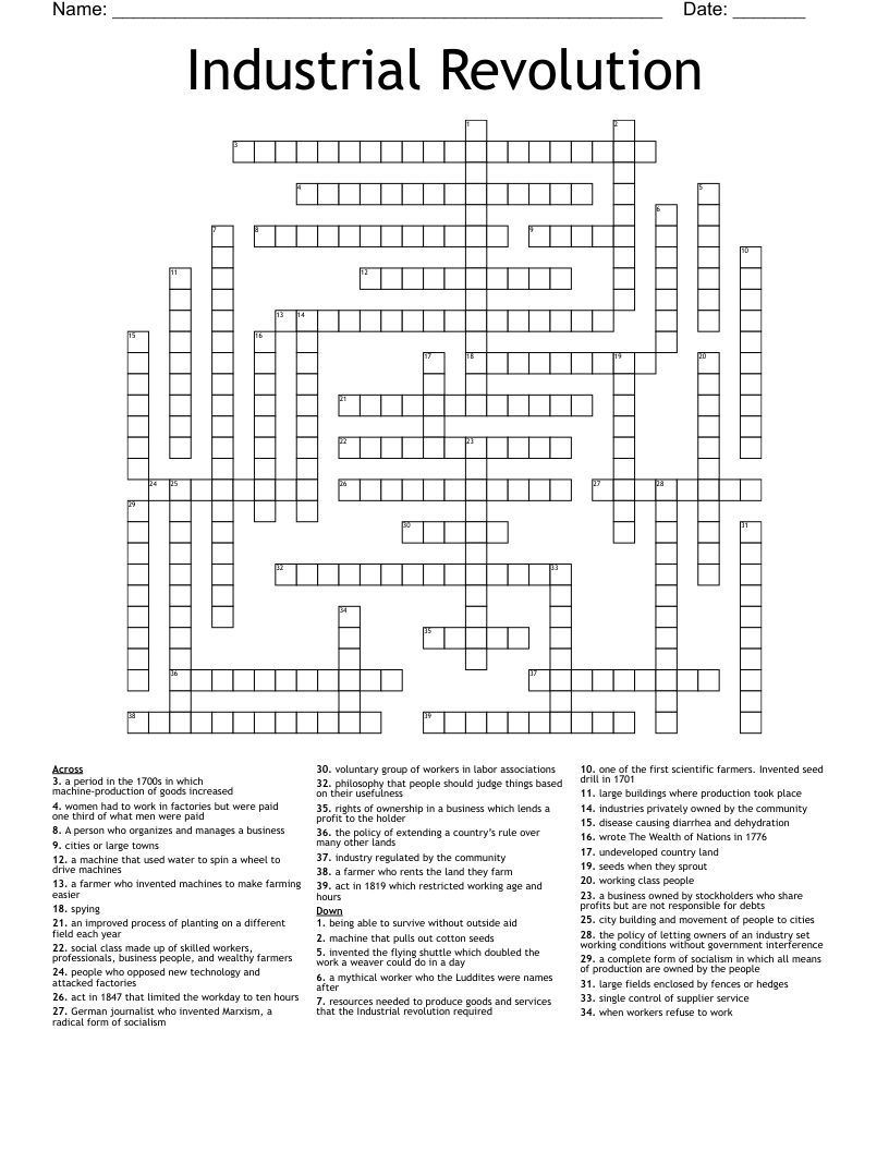 Industrial Revolution Crossword