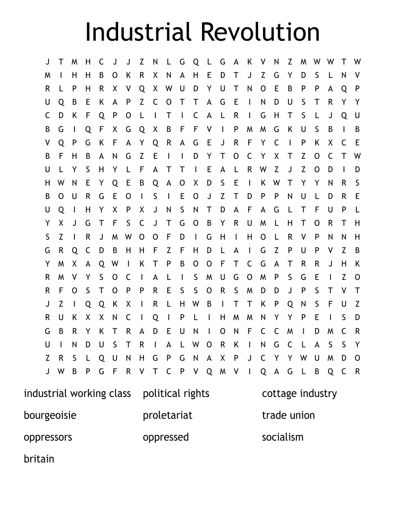 Industrial Revolution Word Search