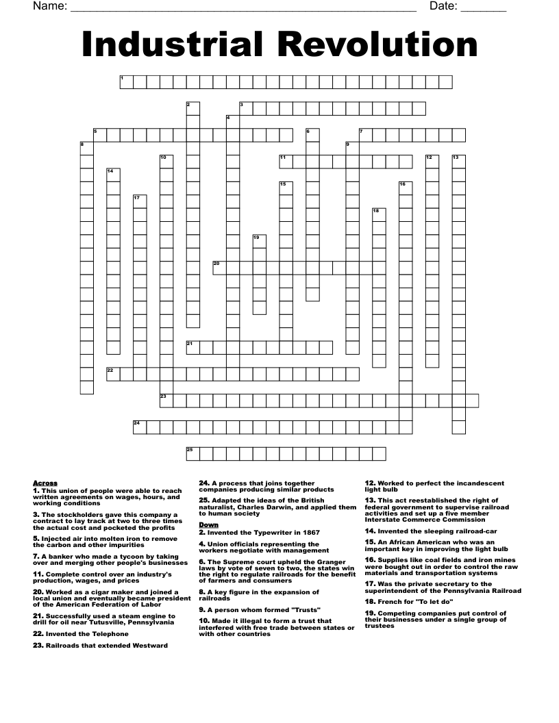 Industrial Revolution Crossword