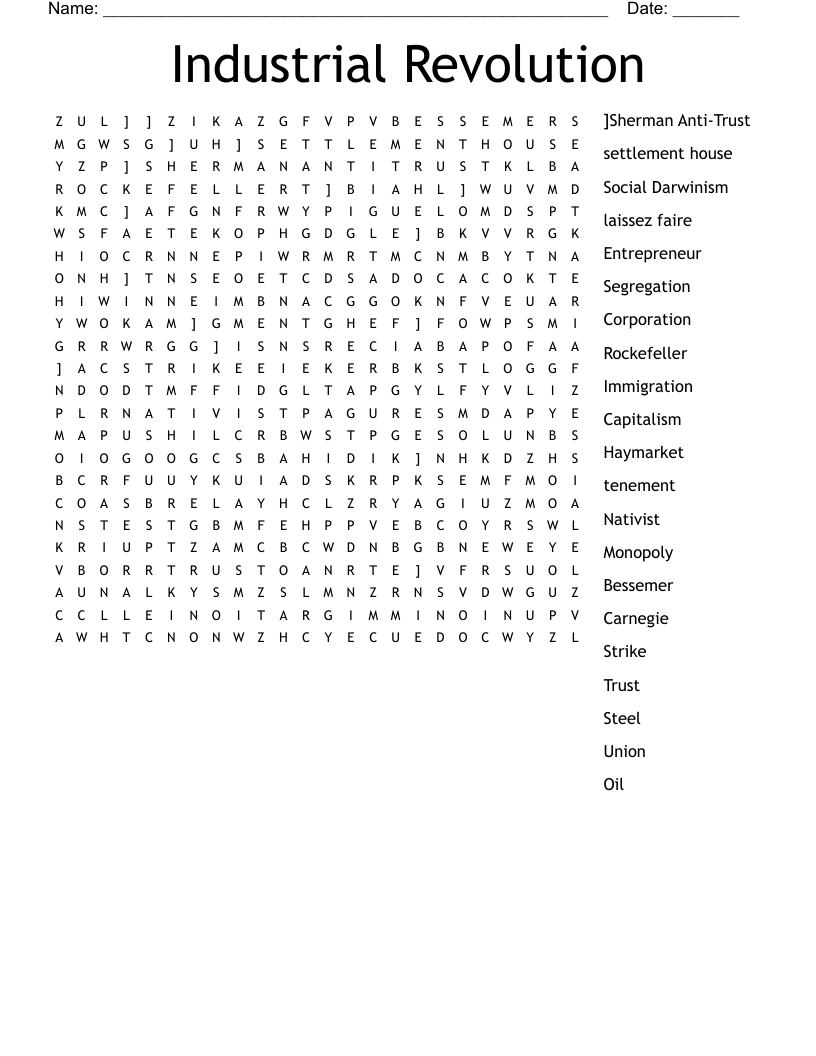 Industrial Revolution Word Search