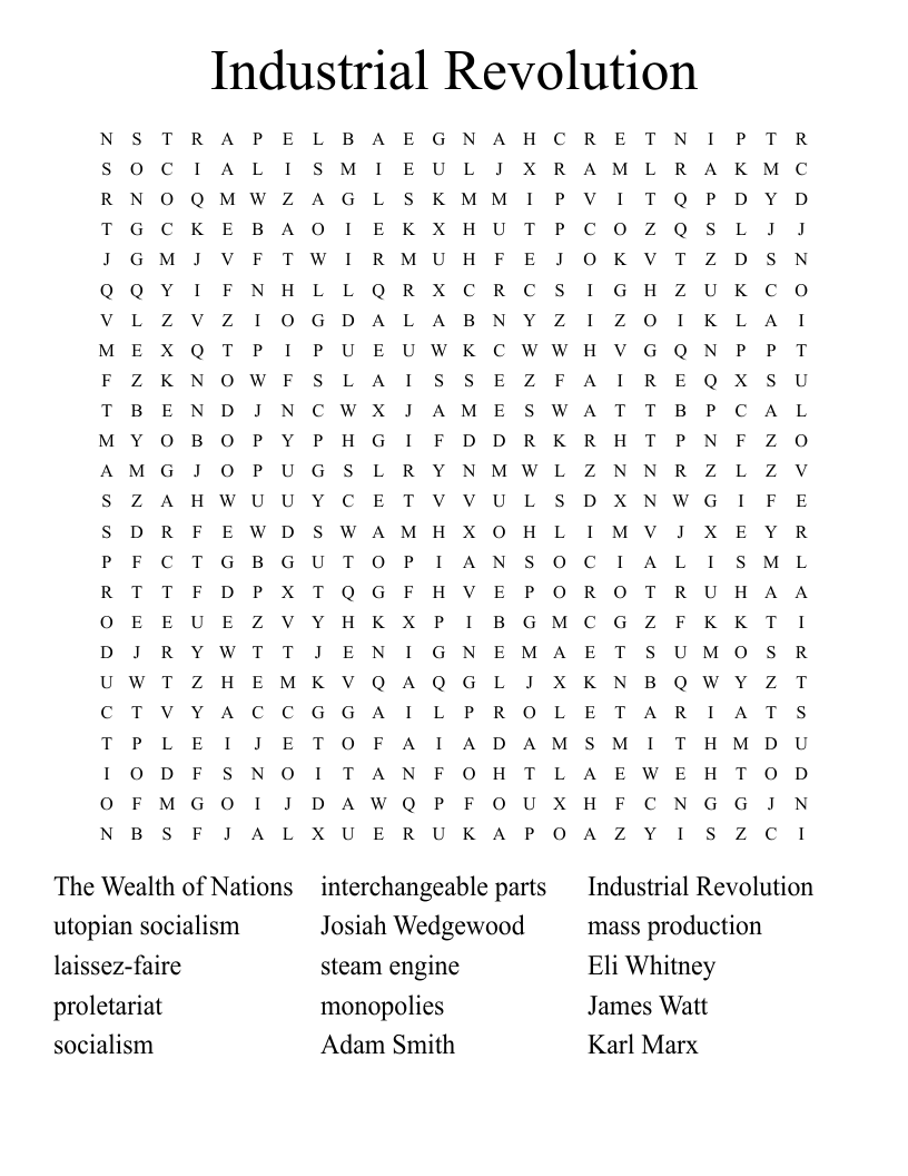 Industrial Revolution Word Search