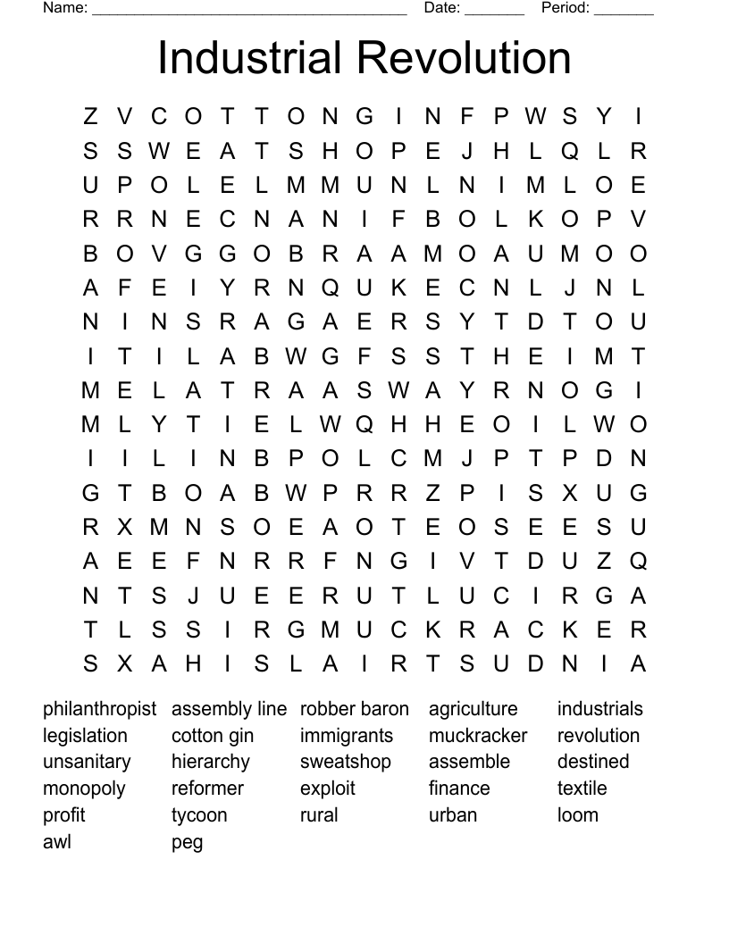 Industrial Revolution Word Search