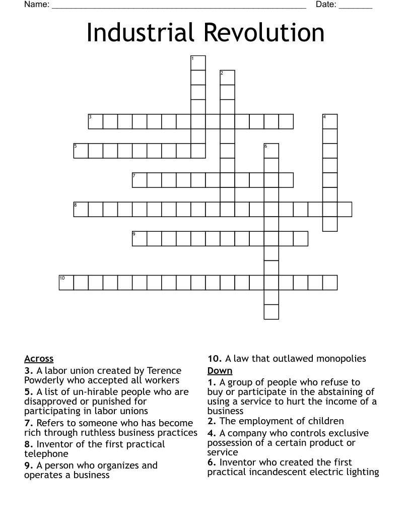 Industrial Revolution Crossword