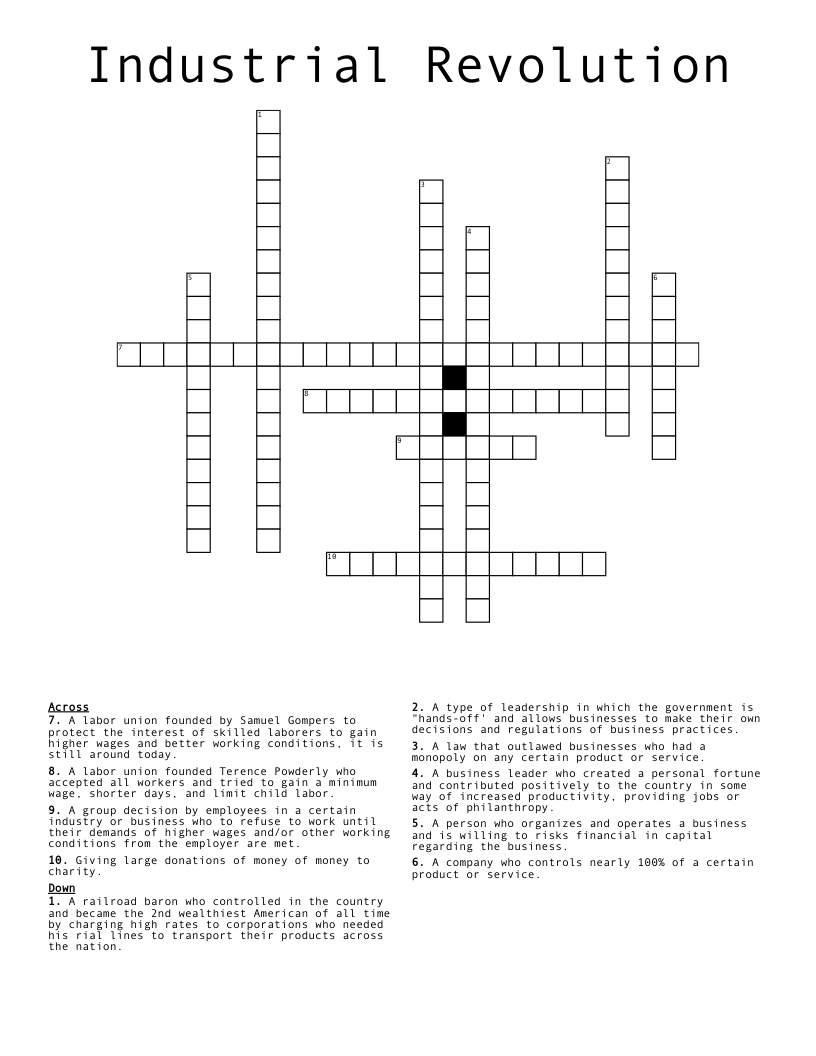 Industrial Revolution Crossword