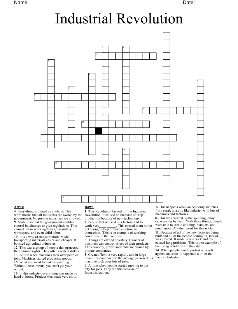Industrial Revolution Crossword