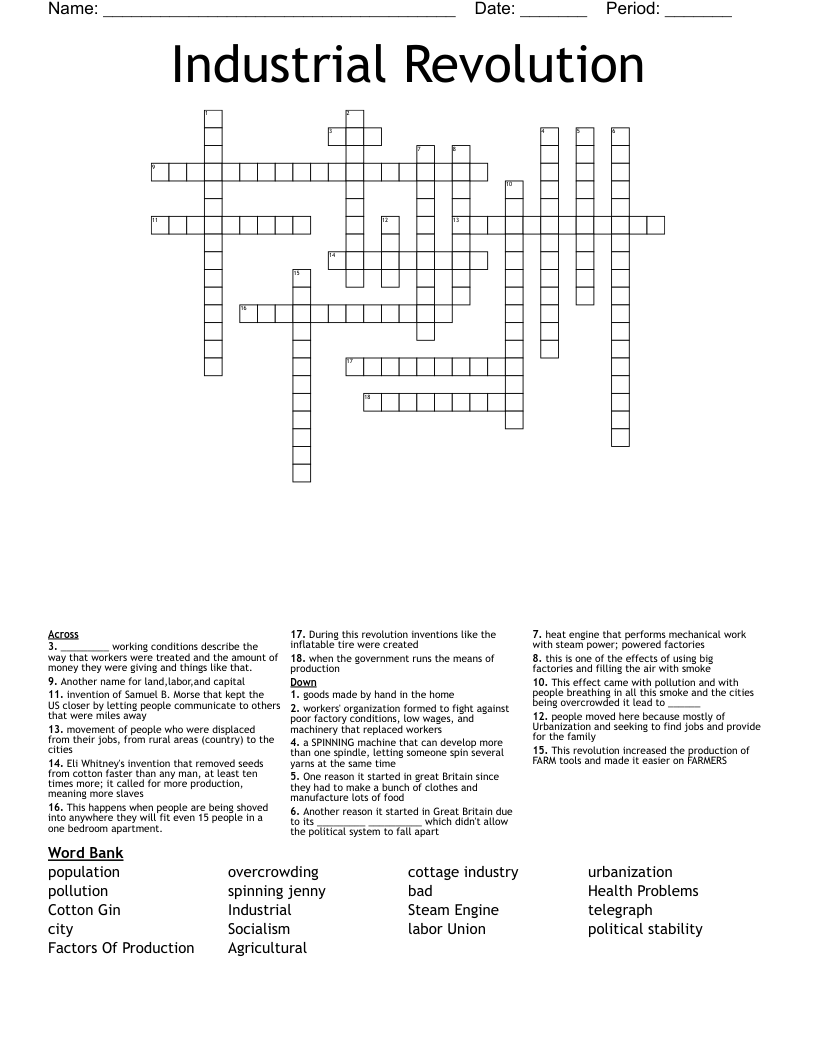 Industrial Revolution Crossword