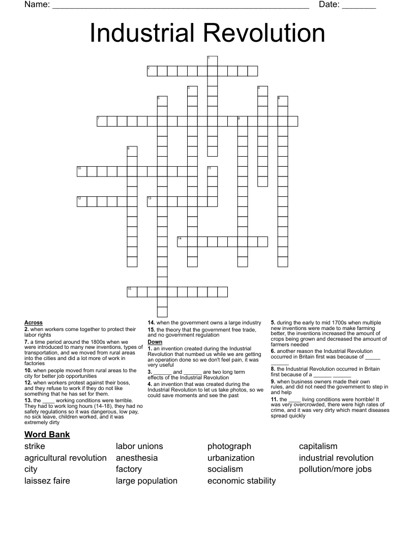 Industrial Revolution Crossword